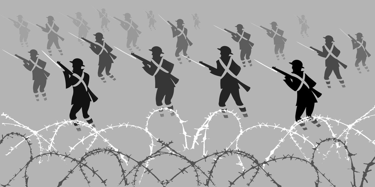 第一次世界大战士兵用刺刀 - 从战壕中出现 作者 尼尔·奥斯本