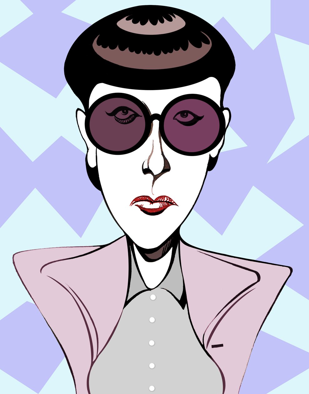 Edith Head，美国服装设计师（1907-1981），带有深色眼镜的彩色漫画 作者 尼尔·奥斯本