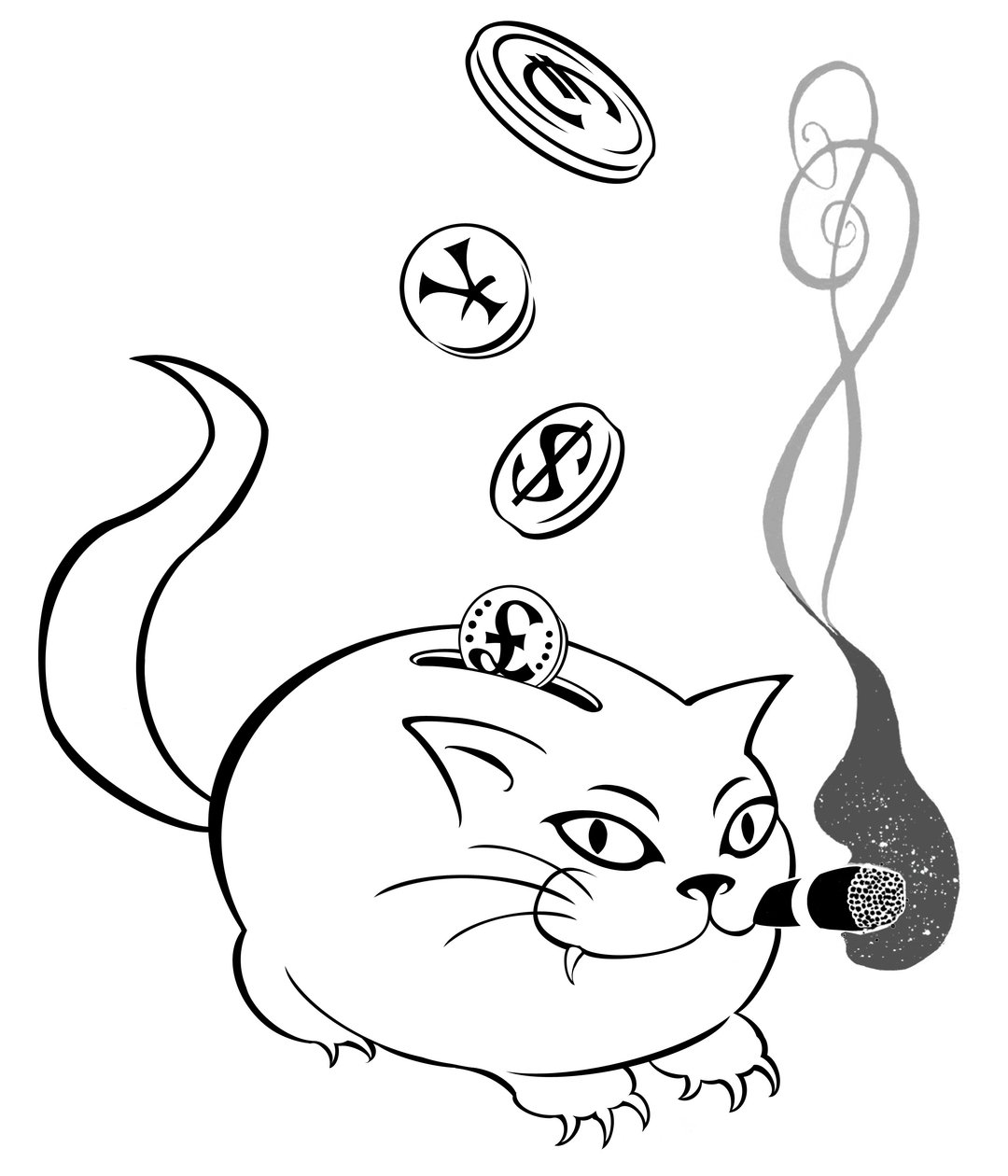 肥胖猫存钱罐 - 金融危机的寓言的例证 作者 尼尔·奥斯本