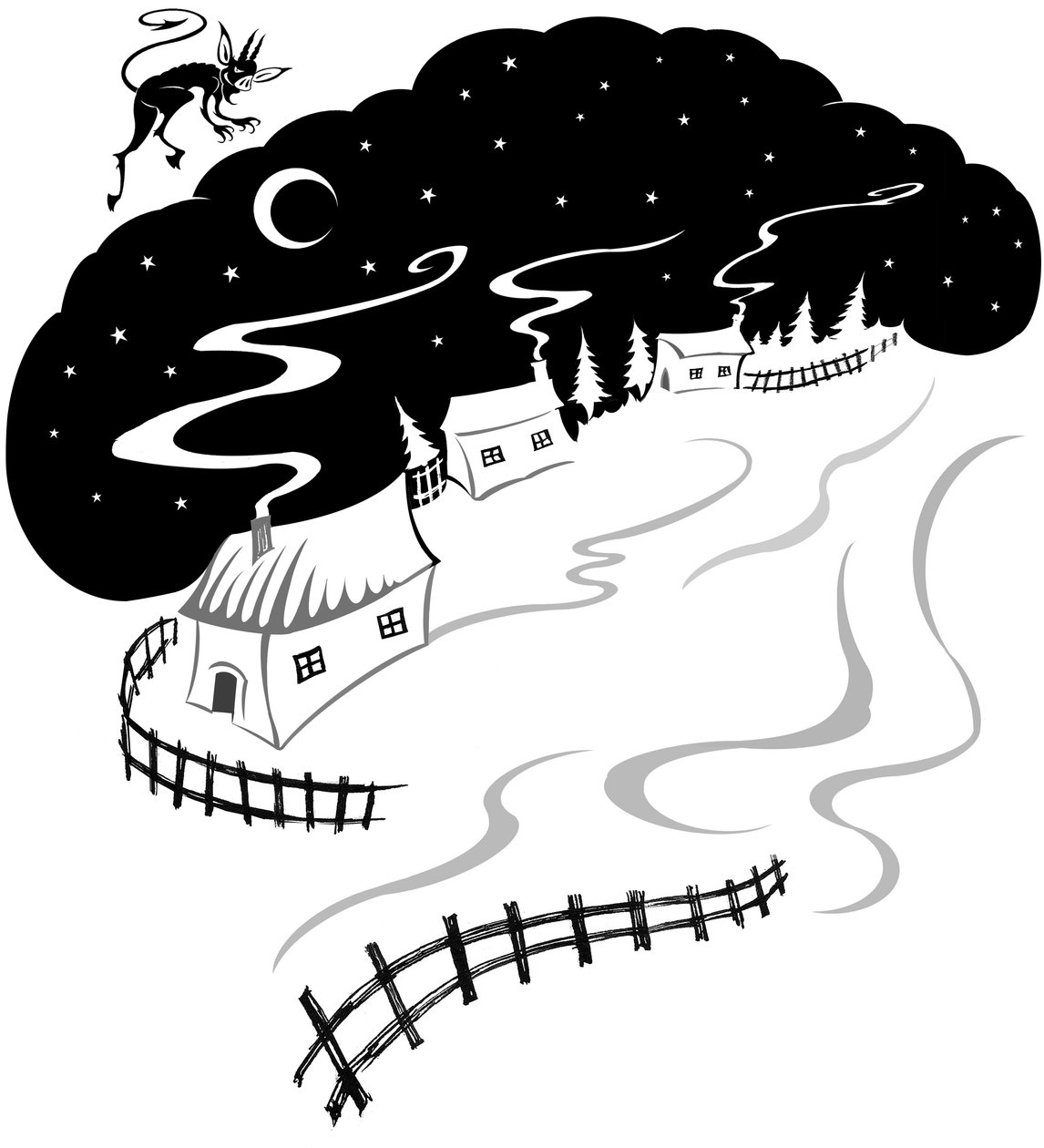 被雪覆盖的村庄，2022（水墨和数字） 作者 尼尔·奥斯本