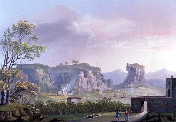 那不勒斯：Solfataia（水粉画） 作者 那不勒斯学校