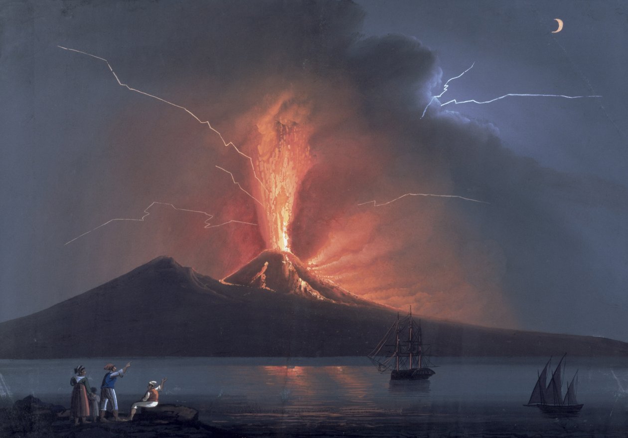 那不勒斯：维苏威火山喷发，1822年10月22日（水粉画） 作者 那不勒斯学校