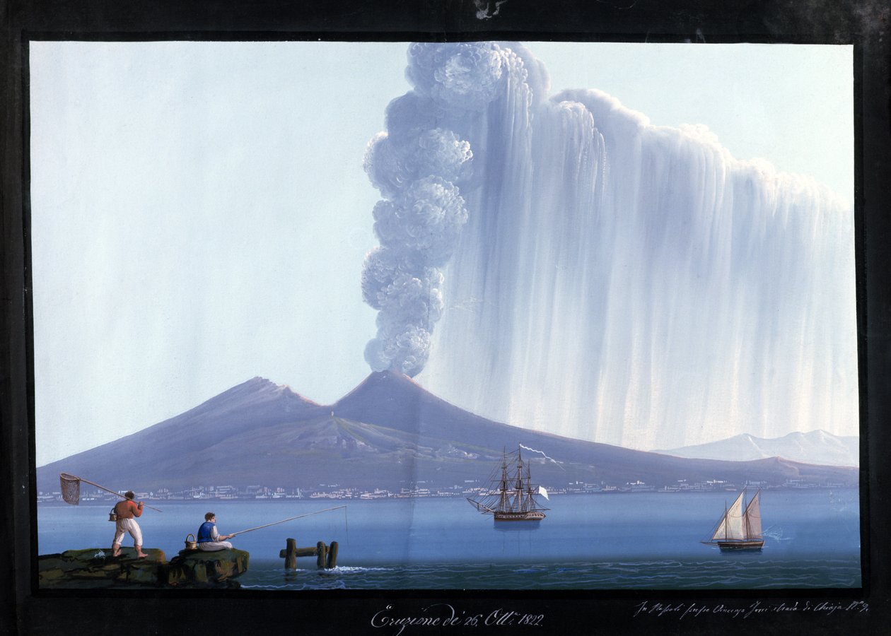 那不勒斯：维苏威火山喷发，1822年10月26日（水粉画） 作者 那不勒斯学校