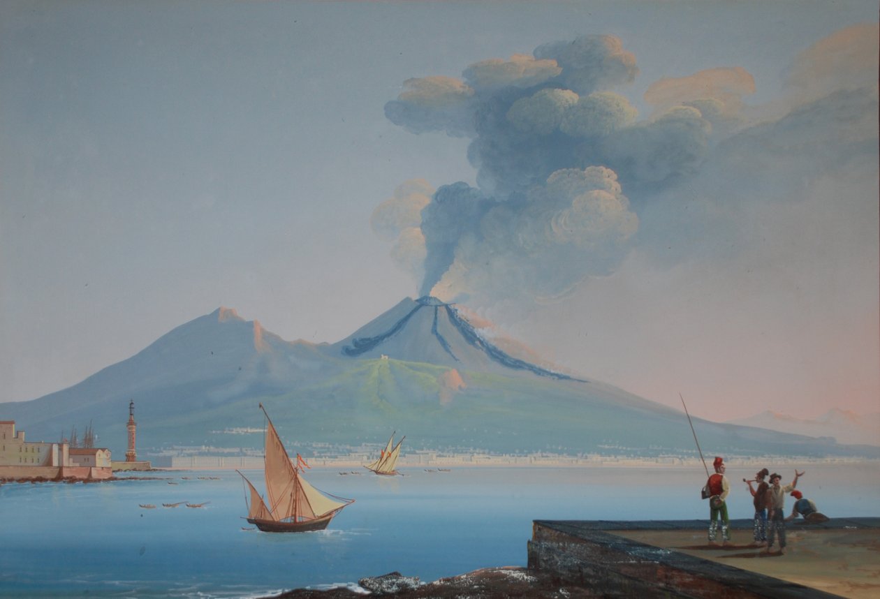那不勒斯湾与维苏威火山的景色（布面油画 作者 那不勒斯学校