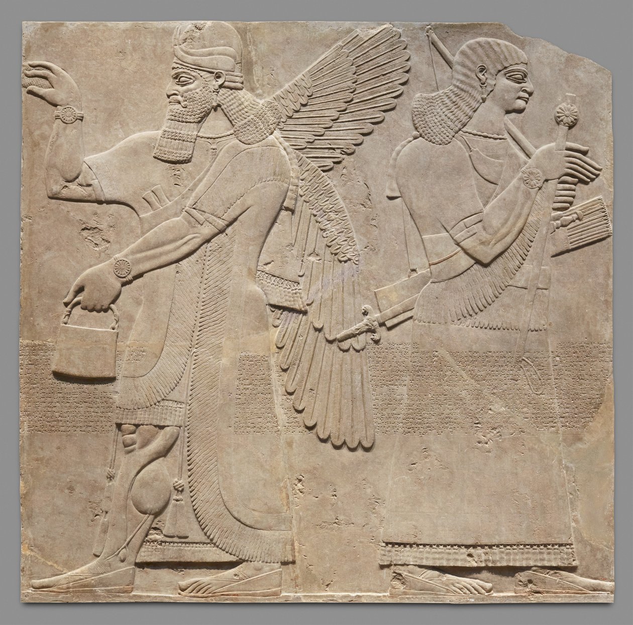 监护人和太监的救济小组，c.883-59 BC（石膏雪花石膏） 作者 新亚述人