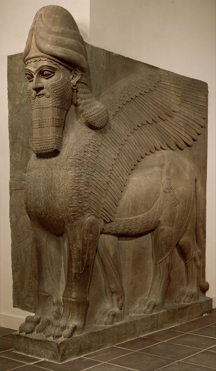 人头翅膀的狮子（lamassu），公元前883-859（石膏雪花石膏） 作者 新亚述人