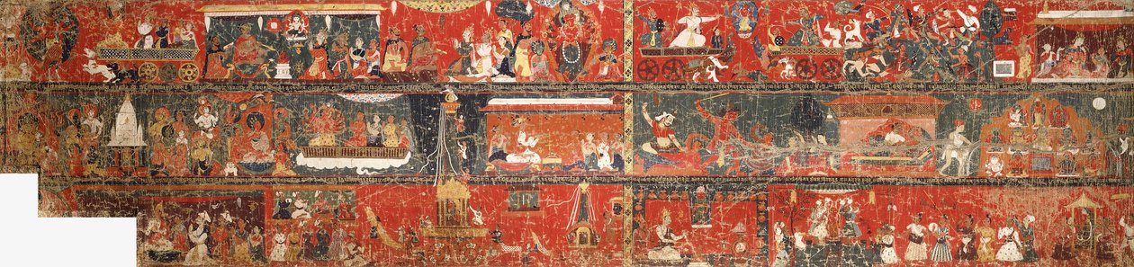 大型尼泊尔历史绘画，代表红色观世音菩萨的传奇版本，1712年 作者 尼泊尔学校