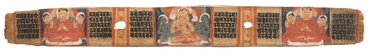 Folio 2r Goddess Prajnaparamita，来自Astasahasrika Prajnaparamita（棕榈叶和木头上的墨水和颜色）（详见430761） 作者 尼泊尔学校