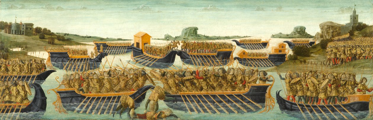 Actium战役，c.1475-1480（面板上的蛋彩画和金箔） 作者 Neroccio di Landi