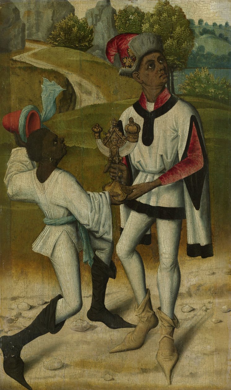Balthazar，三个魔法师之一，有一个仆人，c.1480-90 作者 荷兰语学校