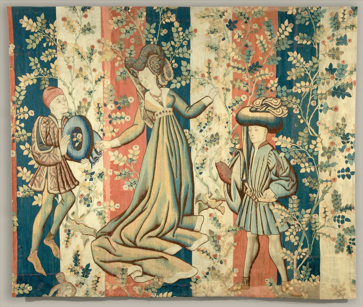 玫瑰园的廷臣：一位夫人和两位先生，c.1440-50 作者 荷兰语学校