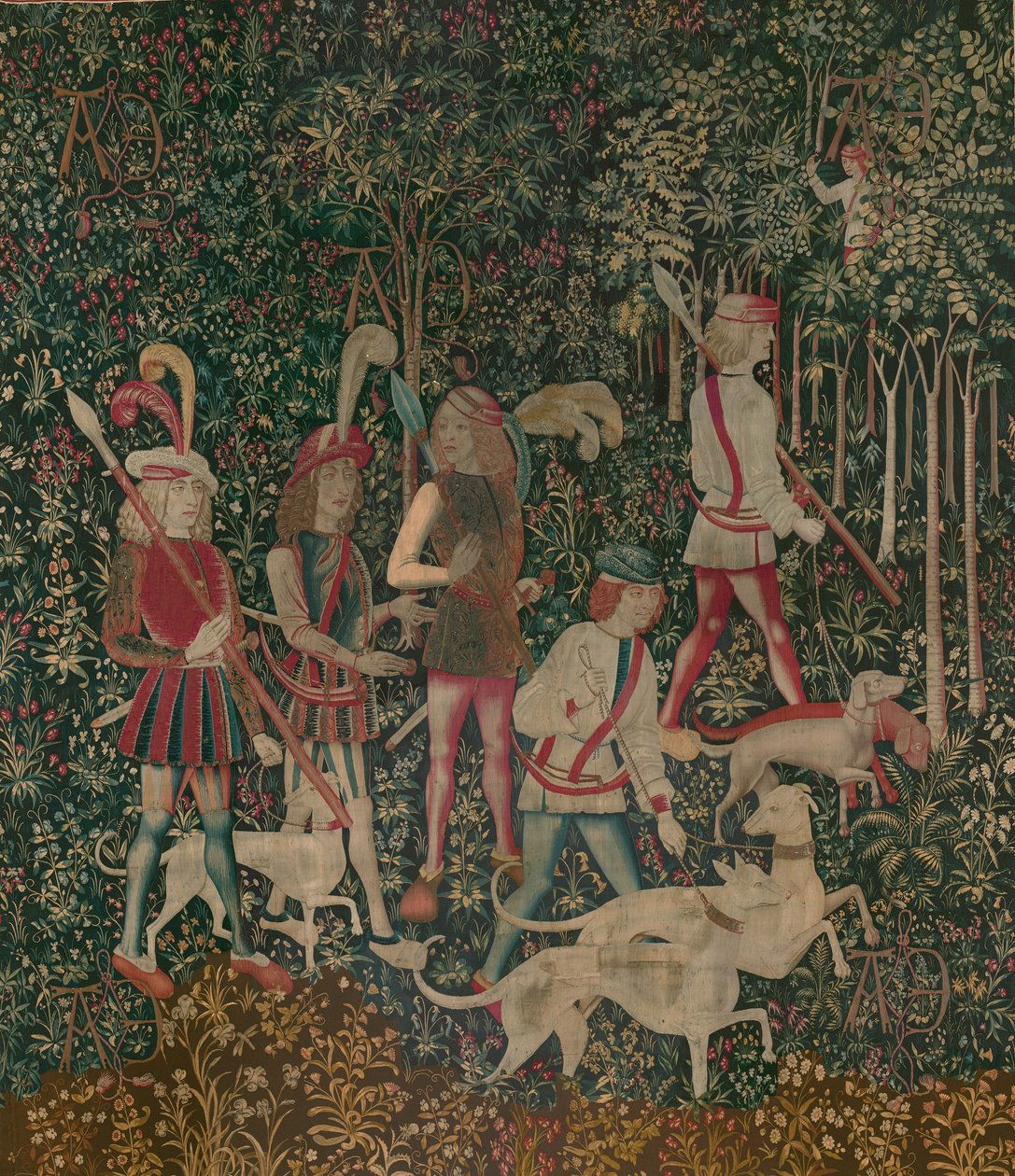 猎人进入森林，c.1500 作者 荷兰语学校