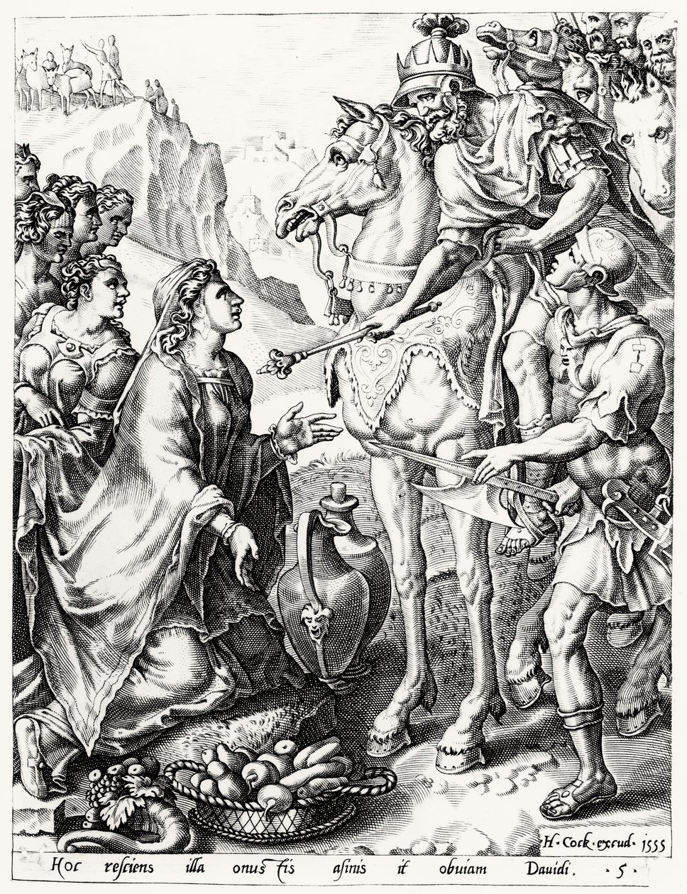 向大卫王提供阿比盖尔，由Hieronymus Cock（1510-70）1555年雕刻 作者 荷兰语学校