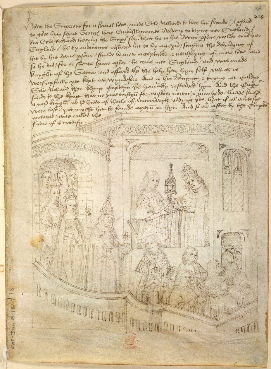 Cotton Julius E. IV, art.6，"Beauchamp Pageants"，约 1483 年（牛皮纸上的墨迹） 作者 荷兰语学校
