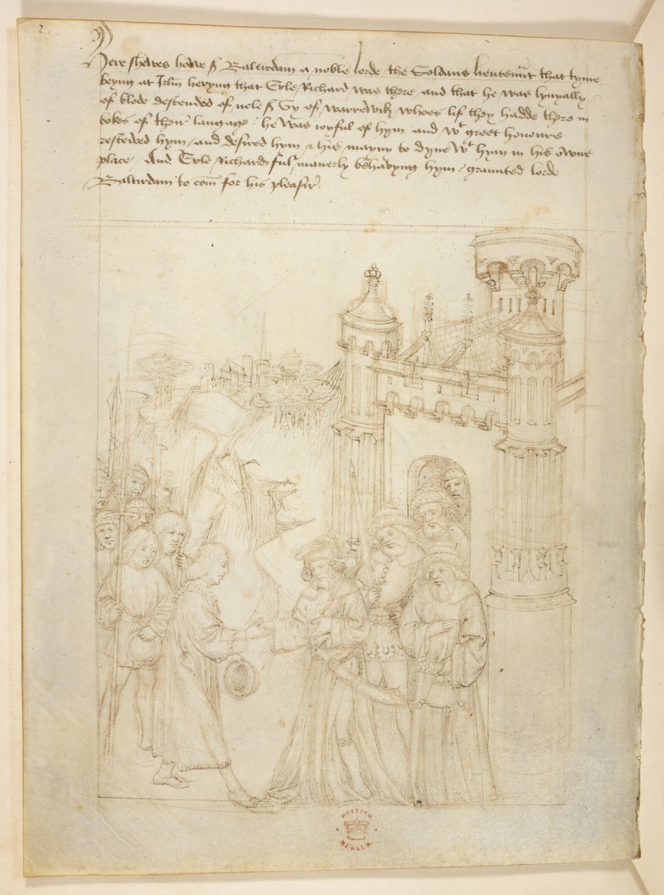 Cotton Julius E. IV, art.6，"Beauchamp Pageants"，约 1483 年（牛皮纸上的墨迹） 作者 荷兰语学校