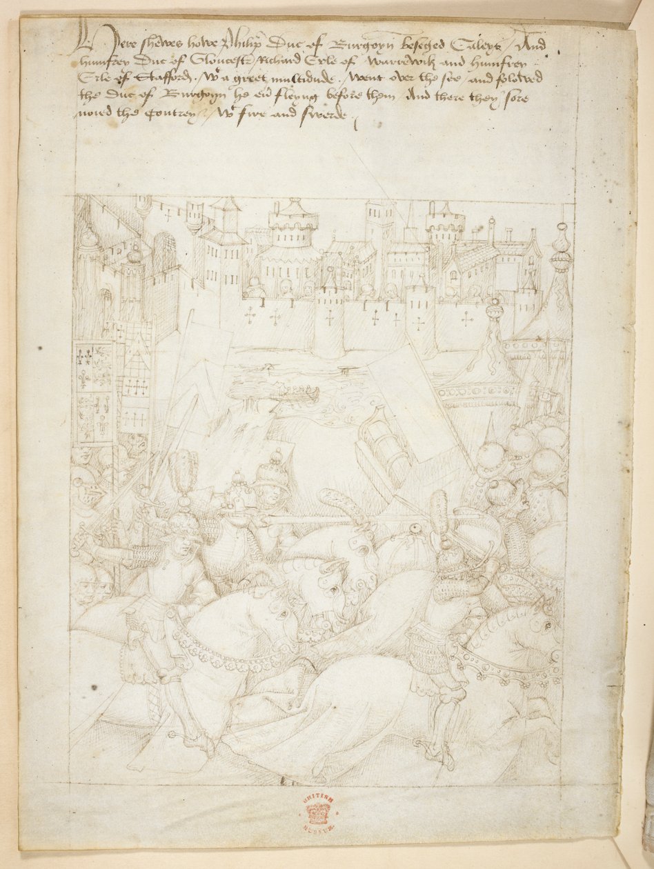 Cotton Julius E. IV, art.6，"Beauchamp Pageants"，约 1483 年（牛皮纸上的墨迹） 作者 荷兰语学校