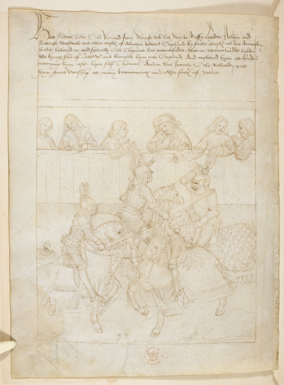 Cotton Julius E. IV, art.6，"Beauchamp Pageants"，约 1483 年（牛皮纸上的墨迹） 作者 荷兰语学校