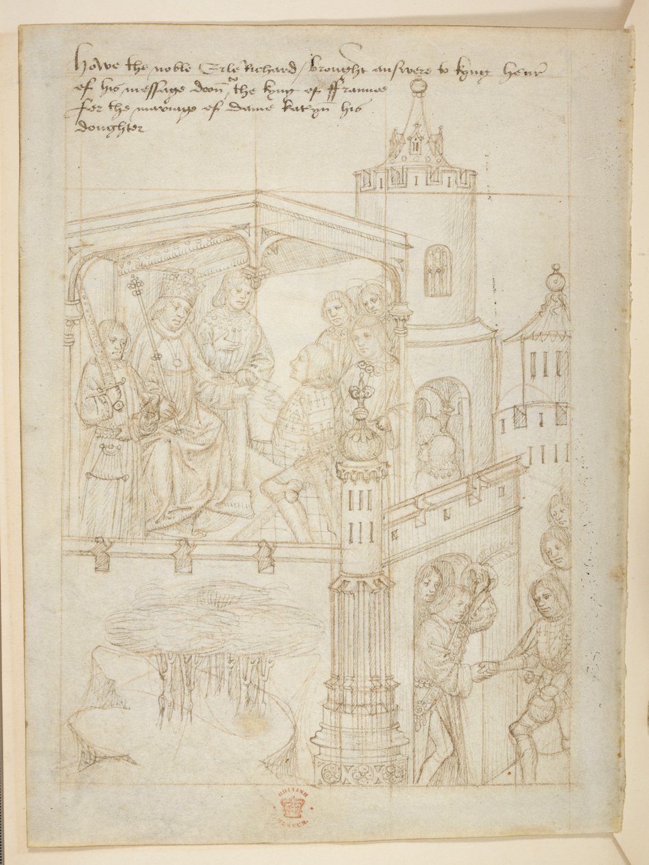 Cotton Julius E. IV, art.6，"Beauchamp Pageants"，约 1483 年（牛皮纸上的墨迹） 作者 荷兰语学校