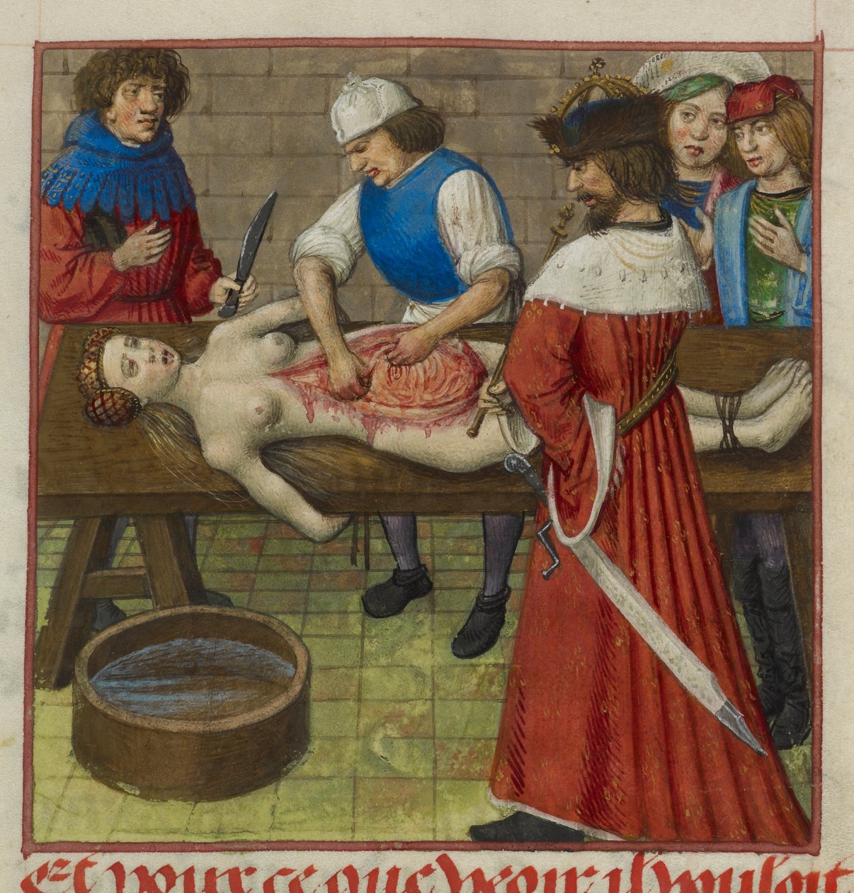 哈雷 4425 f.59 尼禄看着他的母亲阿格里皮娜被解剖，插图选自 Jean de Meun 和 Guillaume de Lorris 约 1490-1500 年创作的 "Roman de la Rose"（牛皮纸）。 作者 荷兰语学校