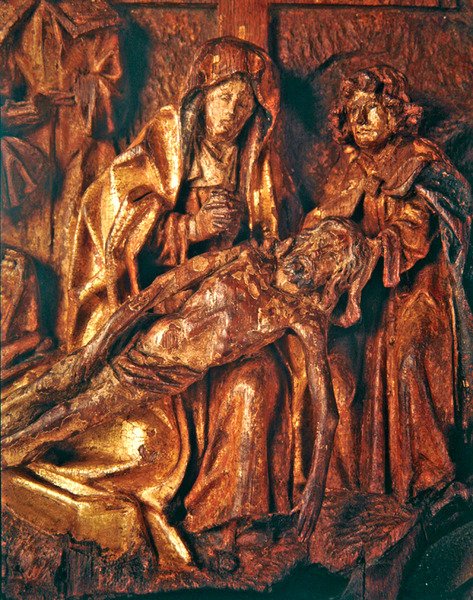 哀悼死去的基督，c.1500（镀金和多色橡木） 作者 荷兰语学校