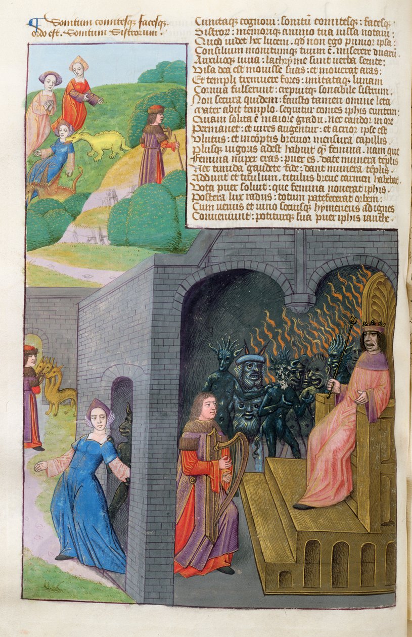 324 f.101诉Orpheus和Eurydice，Cerberus和Pluto，来自Metamorphoses 10 by Ovid，1479 作者 荷兰语学校