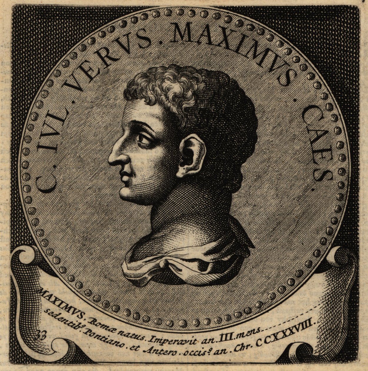 罗马皇帝盖乌斯·尤利乌斯·雷亚尔 (Gaius Julius Real) 的肖像。 作者 荷兰语学校