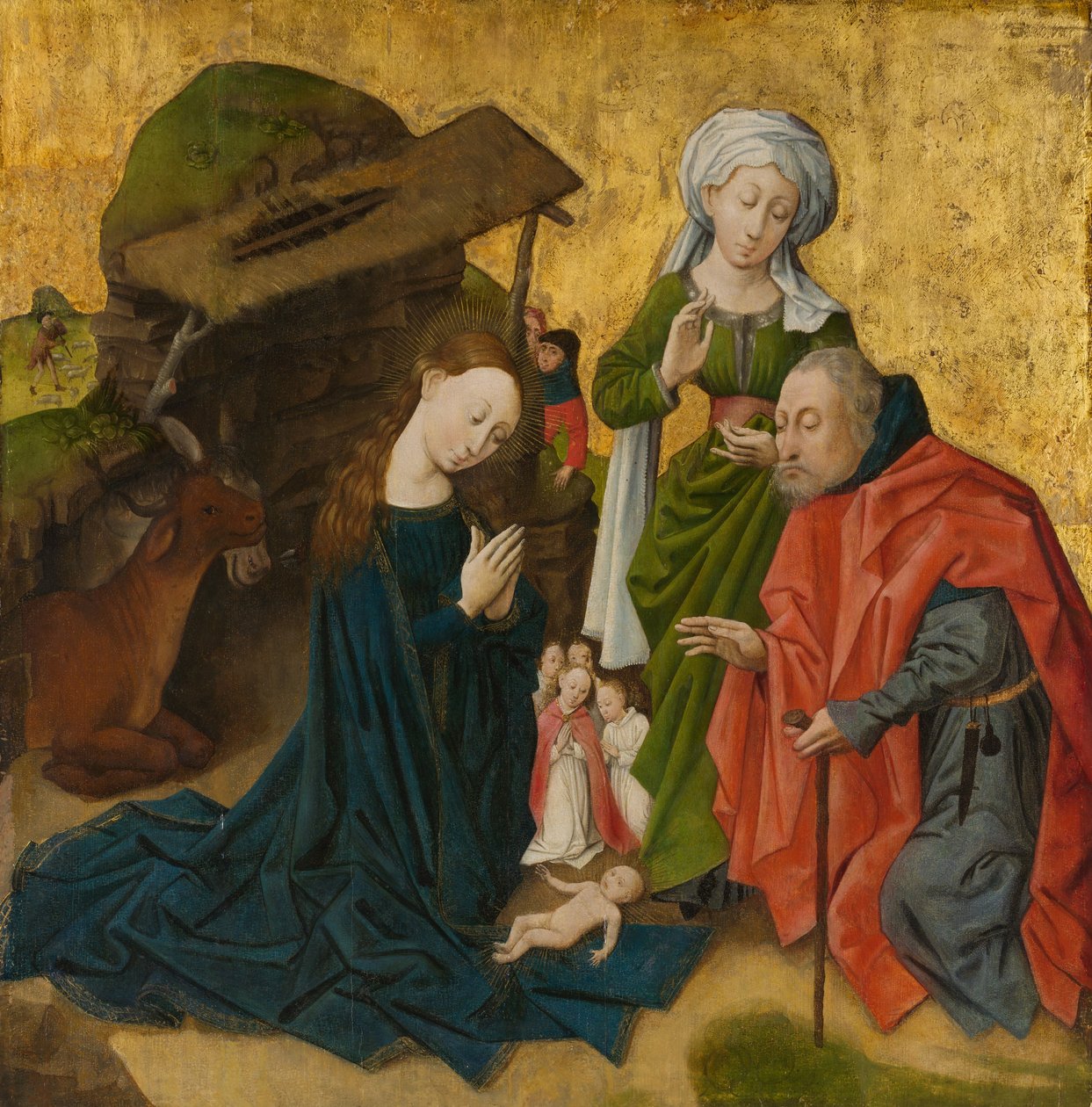 诞生，c.1460（木材上的油，金地） 作者 荷兰语学校