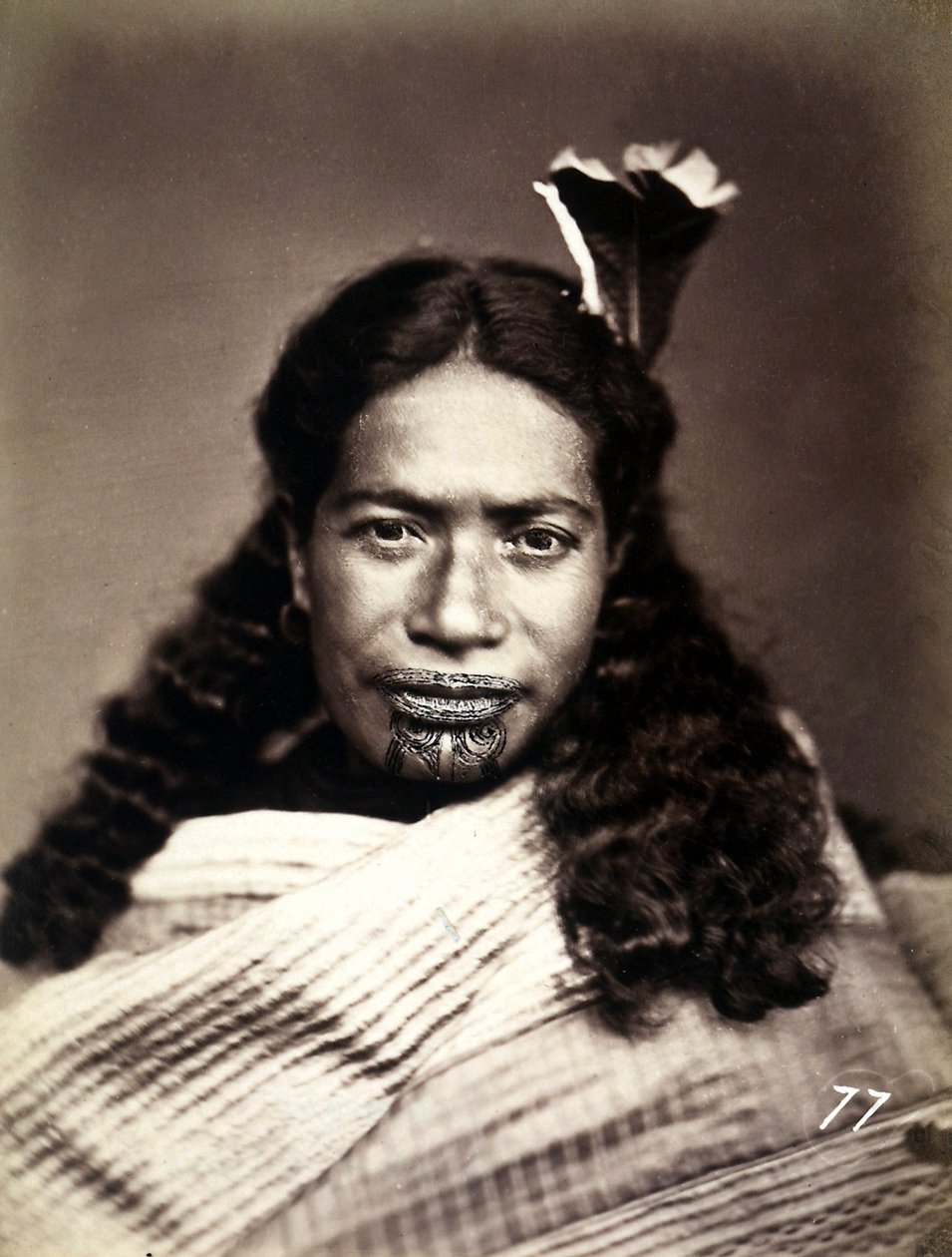 毛利人的肖像与一个世界杯的脸，c.1886-88 作者 新西兰摄影师