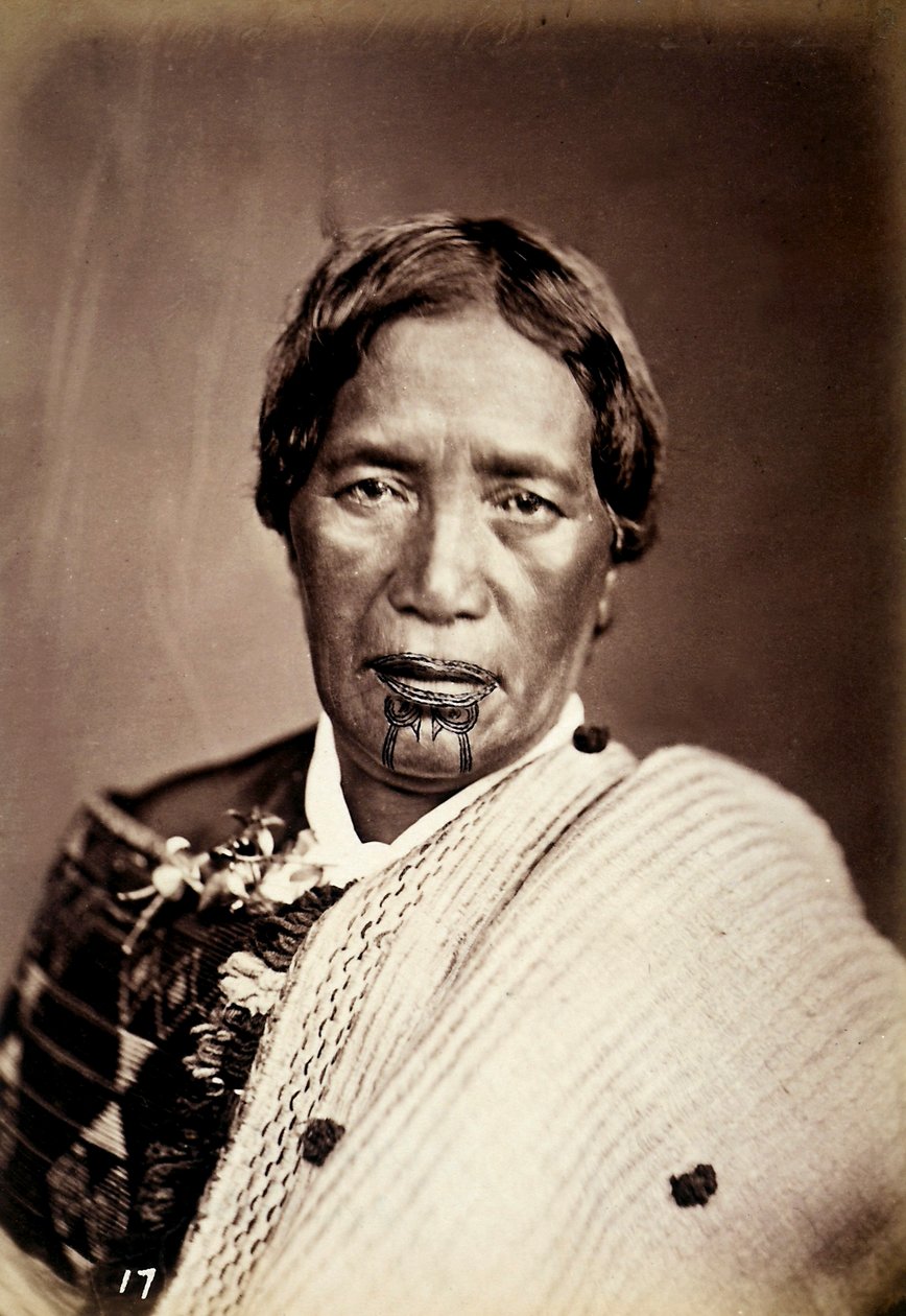 毛利人的肖像与一个世界杯的脸，c.1886-88 作者 新西兰摄影师