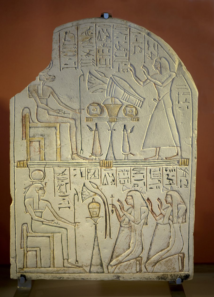 艺术埃及石碑Penboui a Toueris和Isis Hathor（彩绘石灰岩，新帝国 作者 新王国埃及