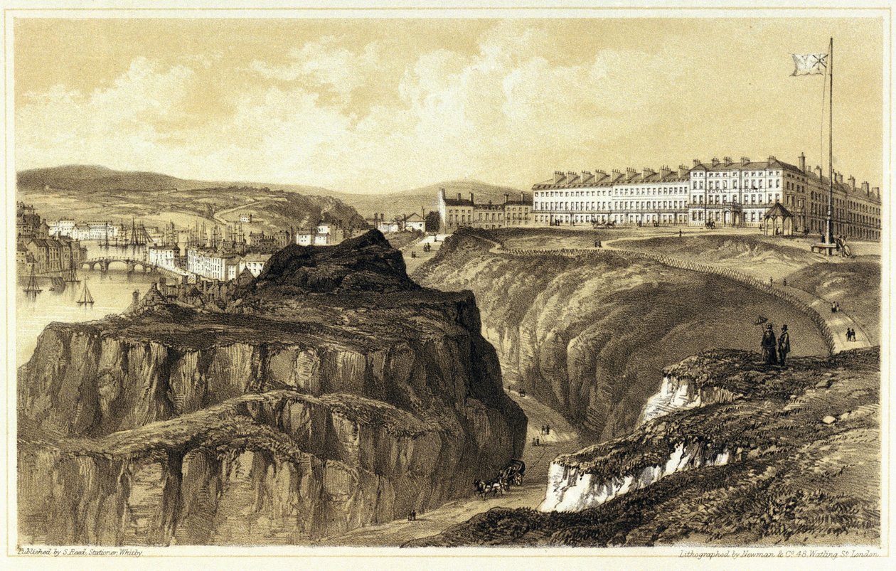 惠特比，开伯尔山口（英格兰），城市建筑和堡垒概览。石版画，由纽曼公司雕刻，S.Reed 出版。 作者 纽曼公司