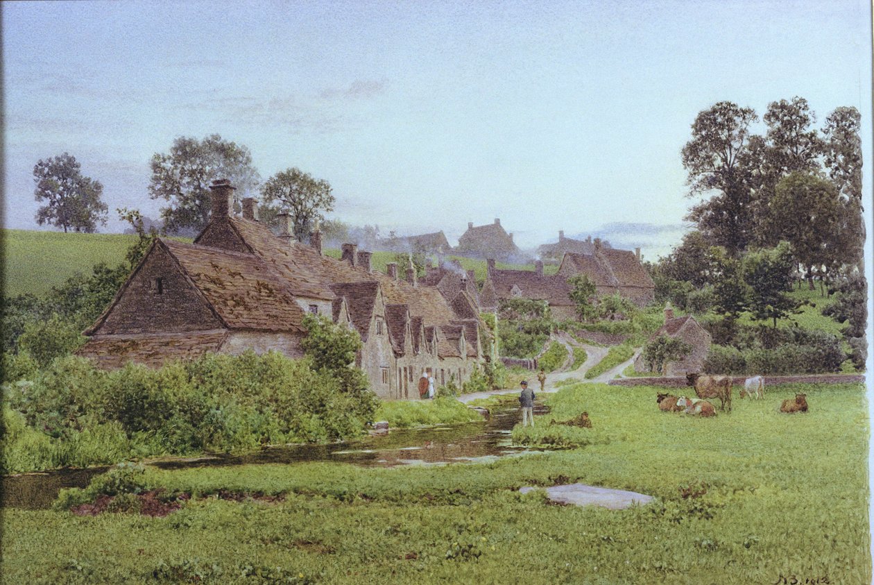 晚上在阿灵顿街，Bibury，格洛斯特郡 作者 牛顿·贝内特