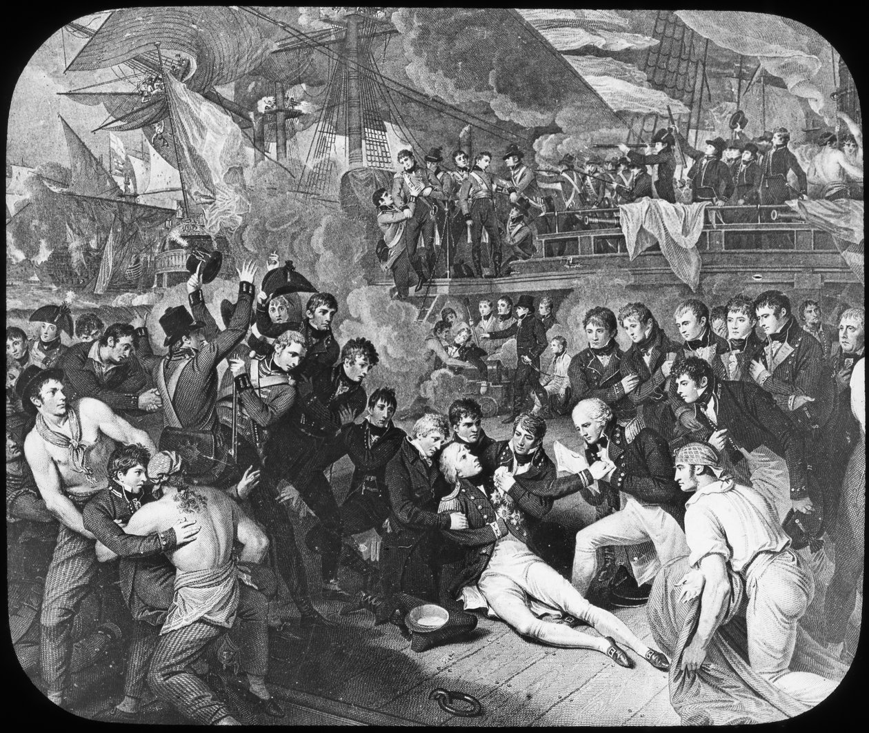 纳尔逊勋爵上将在1805年的特拉法加战役中受伤 作者 牛顿公司
