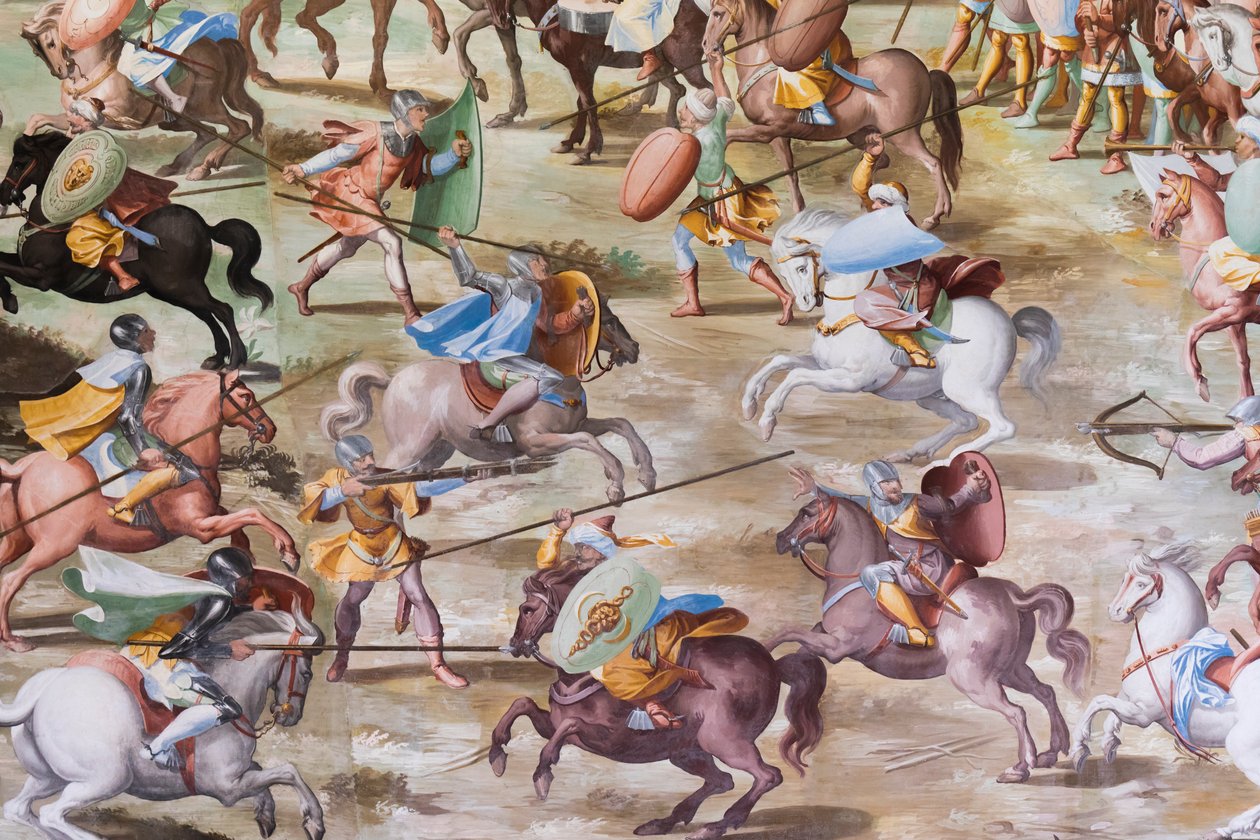 壁画细节在1431年La Higueruela争斗的战斗的霍尔 作者 尼科洛·格兰内洛（Niccolo Granello）