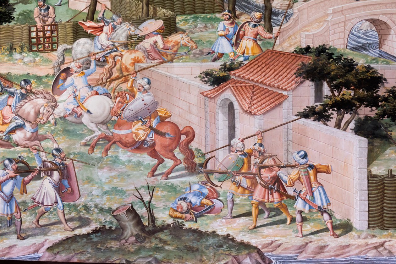 1431年拉希古埃拉战役的战斗大厅中的壁画细节（壁画）。 作者 尼科洛（及工作坊）格拉内罗