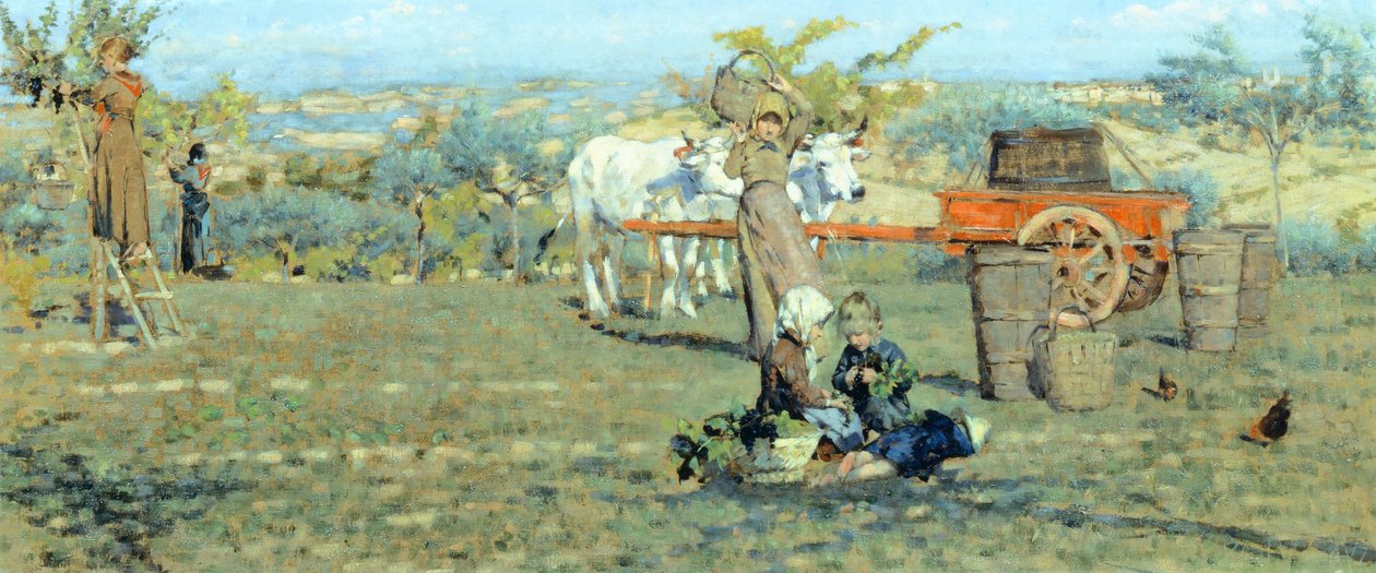 田野里》，约创作于 1891 年，作者尼科洛-坎尼奇（1846-1906 年）。布面油画，41.5x90.5 厘米。 作者 尼可可罗坎尼奇