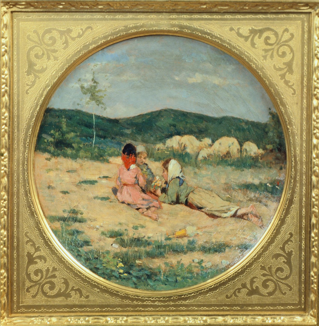 画有牧羊人形象的盘子，尼科洛·坎尼奇 (Niccolo Cannicci) 创作，约 1880 年，赤土板上的油彩 作者 尼可可罗坎尼奇