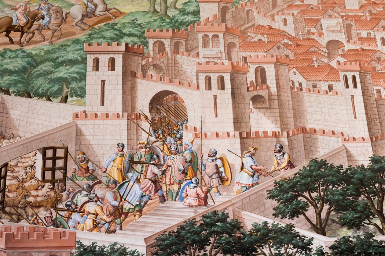 壁画细节在1431年La Higueruela争斗的战斗的霍尔 作者 尼科洛·格兰内洛（Niccolo Granello）