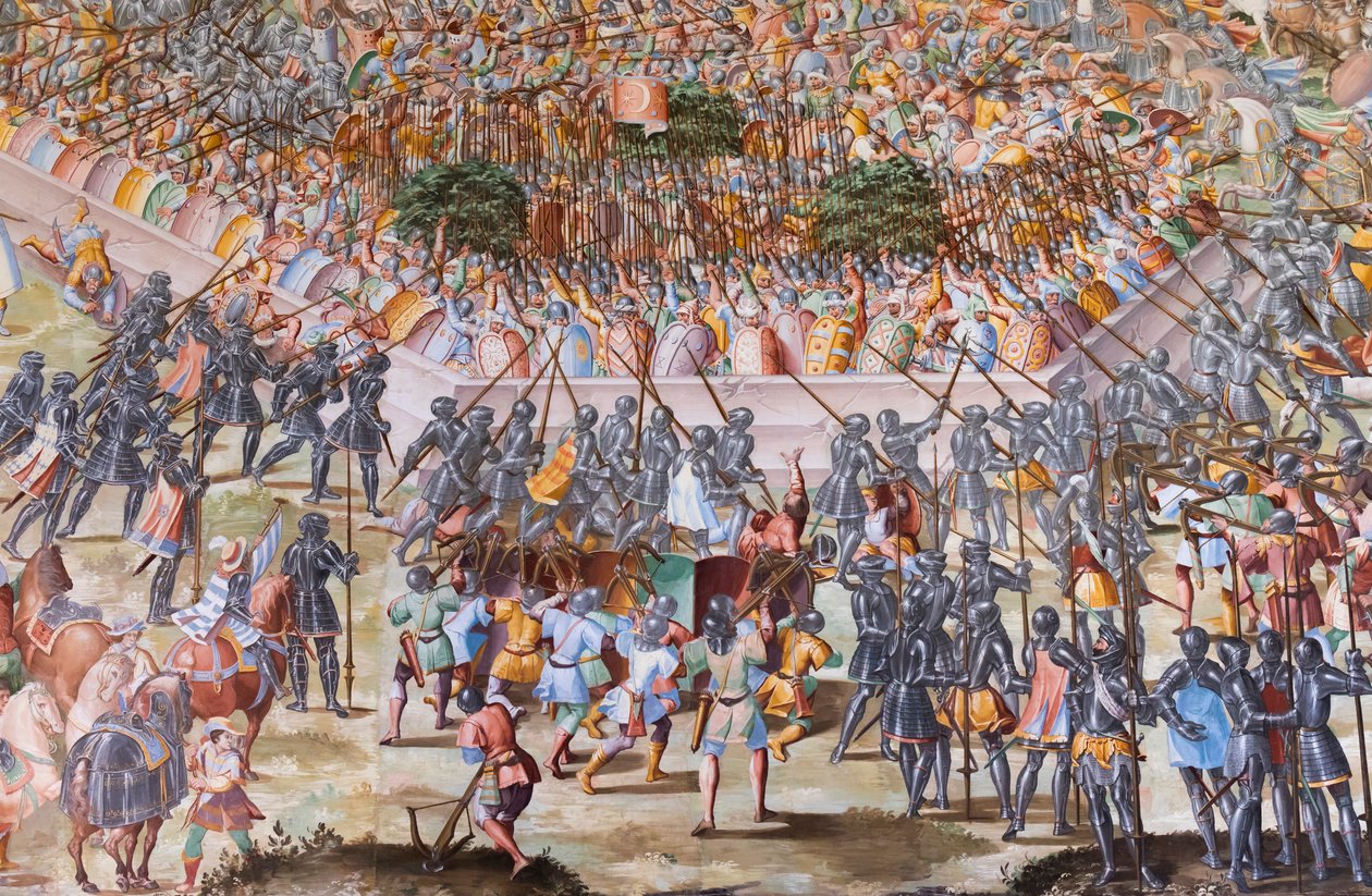 壁画细节在1431年La Higueruela争斗的战斗的霍尔 作者 尼科洛·格兰内洛（Niccolo Granello）