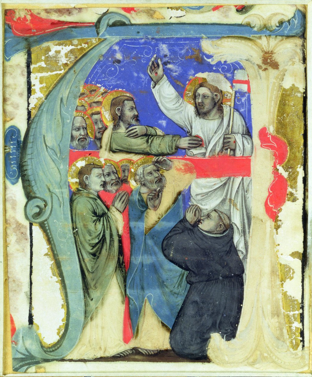 历史最初的&39;A&39;描绘了圣托马斯的Incredulity，c.1370 作者 尼科洛·迪·贾科莫