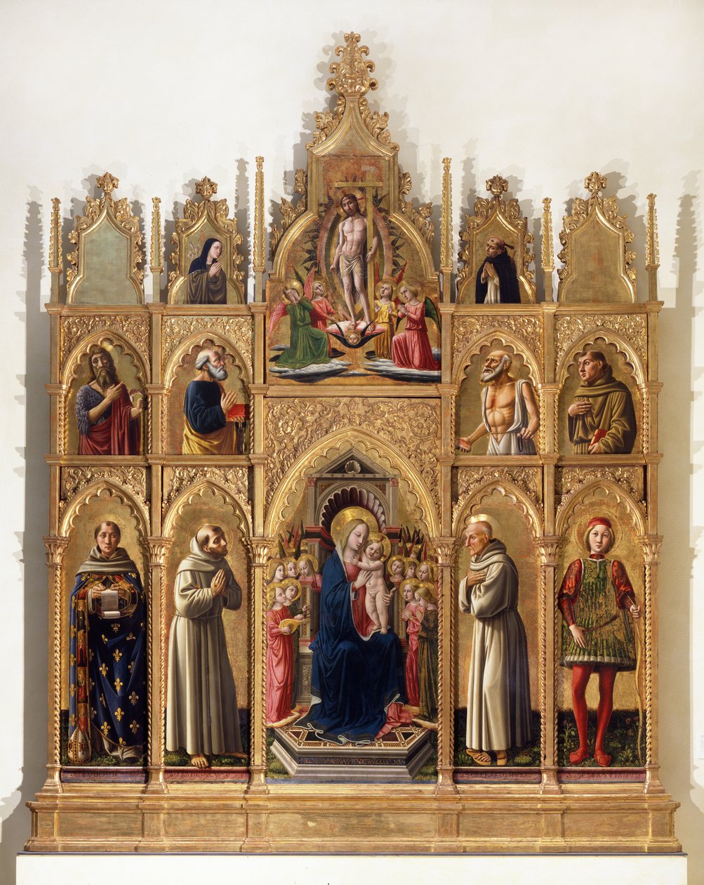 麦当娜（Madonna）在儿童，天使和圣徒（Cagli Polyptych）登基 作者 Niccolo di Liberatore