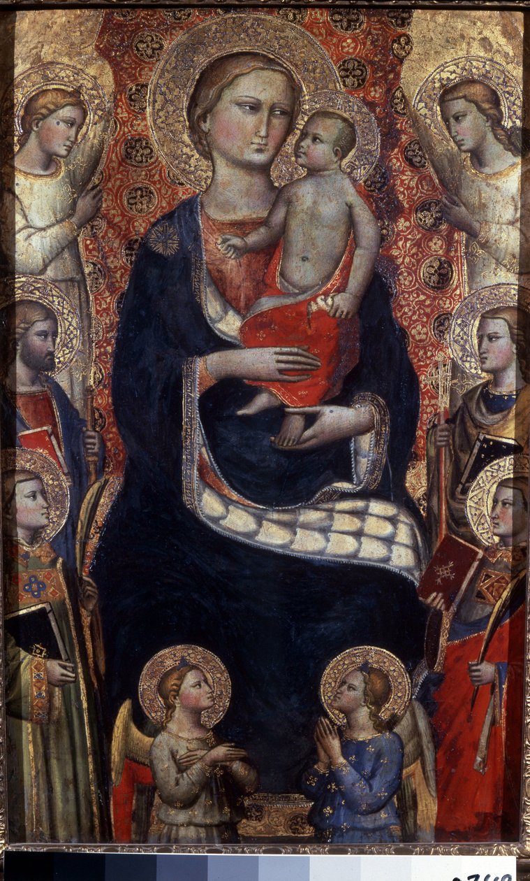 圣母与圣婴、圣徒与天使圣母与圣婴、圣徒和天使。Niccolo di Pietro Gerini（约 1350-1415 年）绘制。佛罗伦萨艺术，中世纪。木板彩绘。圣彼得堡冬宫博物馆 作者 尼科洛·迪·彼得罗·杰里尼