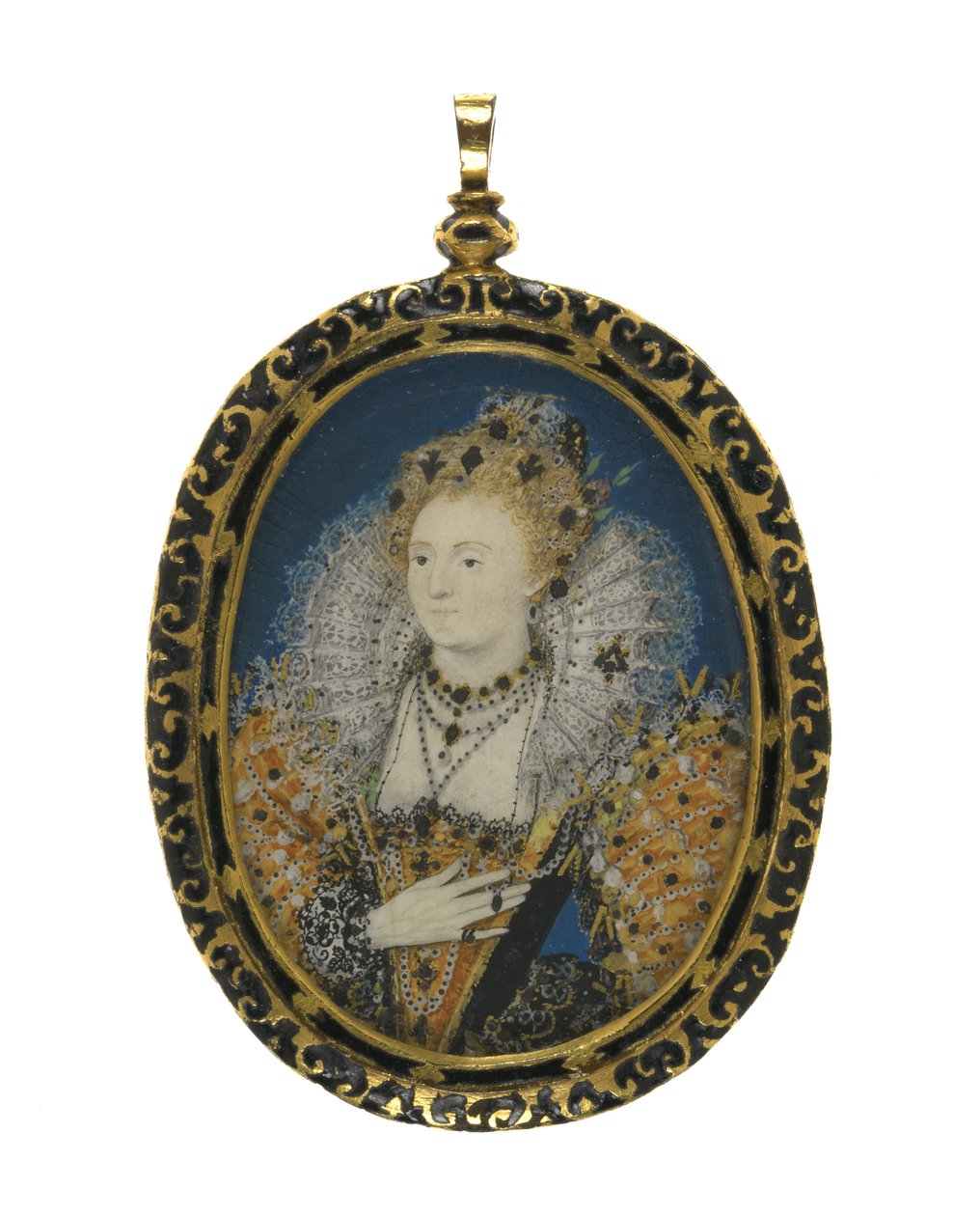 女王伊丽莎白一世，1595-1600（卡片上的牛皮纸上的水粉） 作者 尼古拉斯·希利亚德