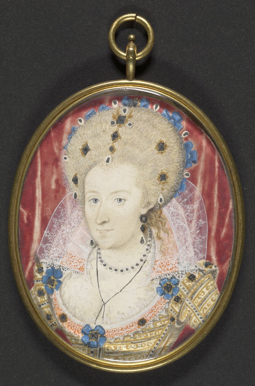 丹麦的安妮（Anne of Denmark），约1600年（牛皮纸上的水粉涂在卡片上） 作者 尼古拉斯（希利雅德的工作室）