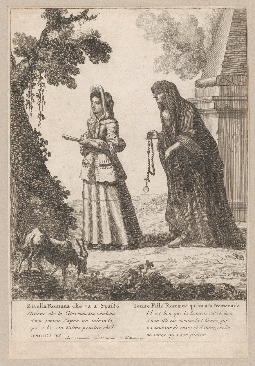 年轻的罗马女孩去散步，1648-1700年，1648-1700年。 作者 尼古拉斯·布凯