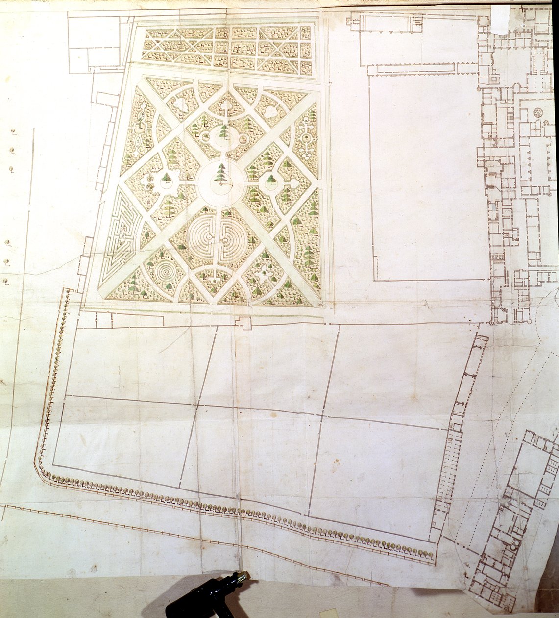 The Wilderness，Hampton Court，c.1710-14的网站计划和调查（笔和墨水和纸上的wc） 作者 尼古拉斯·霍克斯穆尔