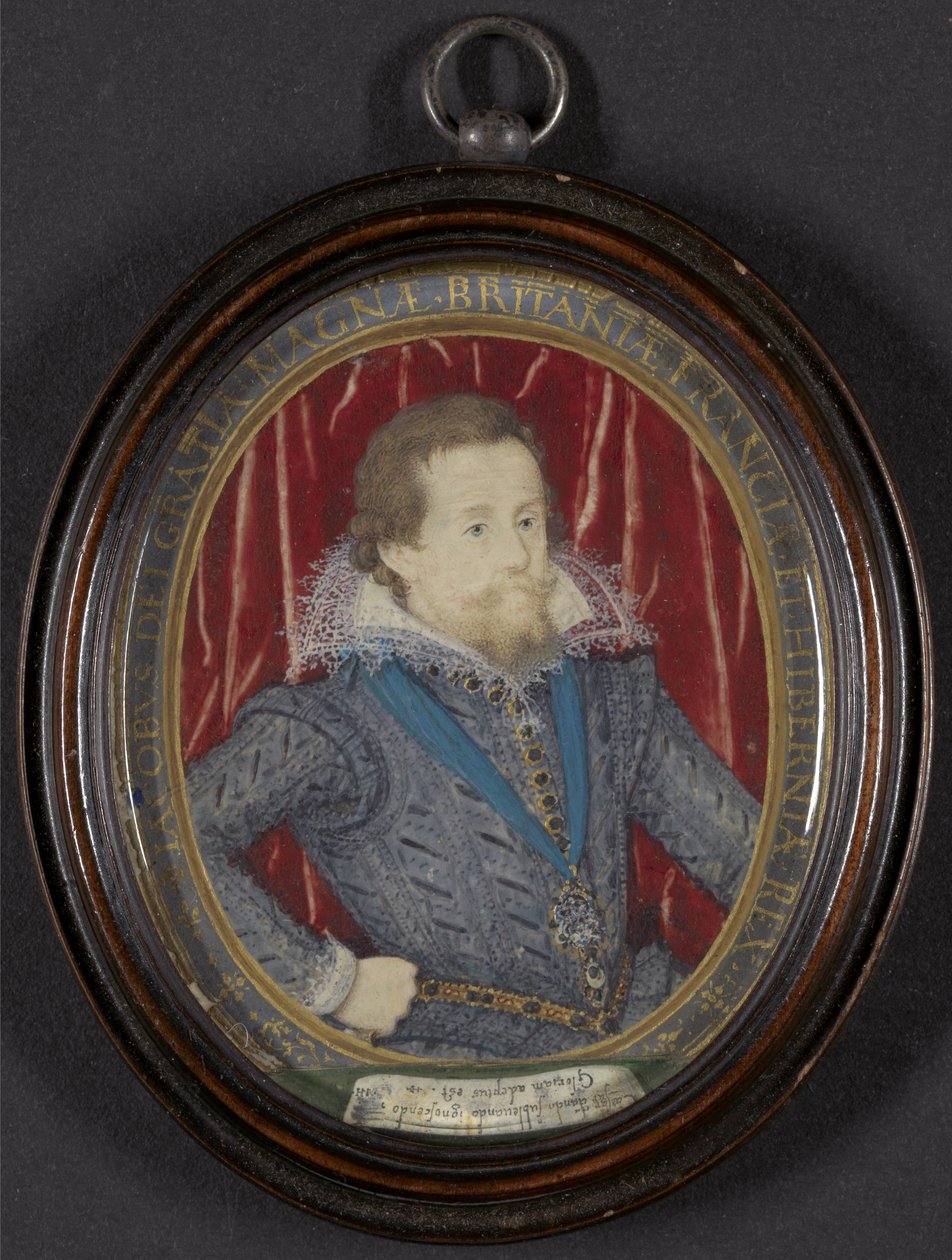 英格兰詹姆斯一世和苏格兰六世，约1610年（配水粉，水粉和金色，牛皮纸上的钢笔和黑色墨水） 作者 尼古拉斯·希利亚德