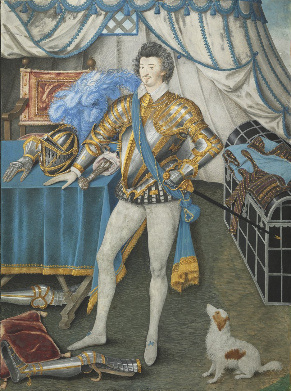 安东尼·米尔德梅爵士的肖像，北方人的猿人骑士，1590-93（在卡片上安装的牛皮纸上安装在木头上） 作者 尼古拉斯·希利亚德