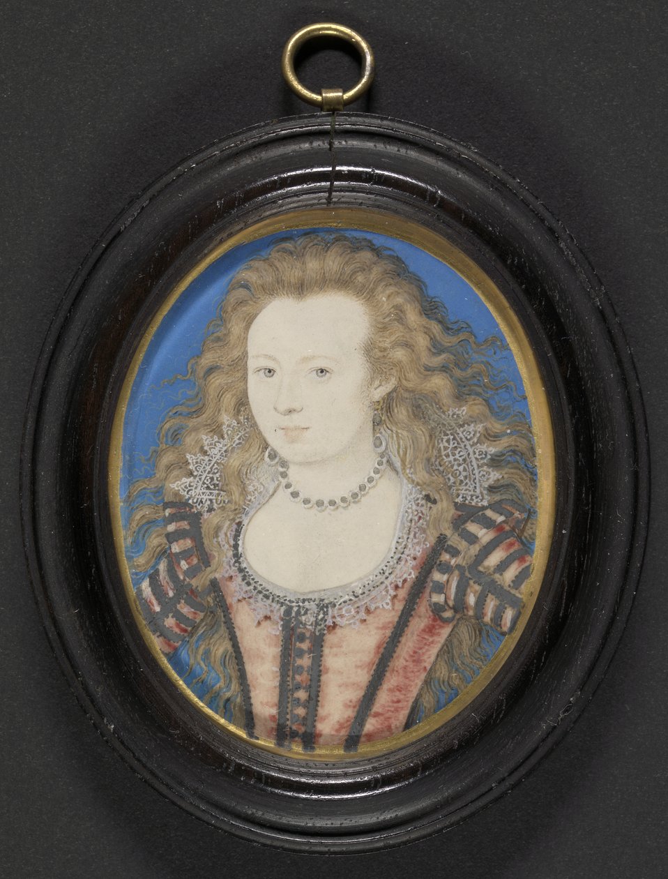 一位女士的肖像，c.1605-10（水粉画放在卡片上的牛皮纸） 作者 尼古拉斯·希利亚德