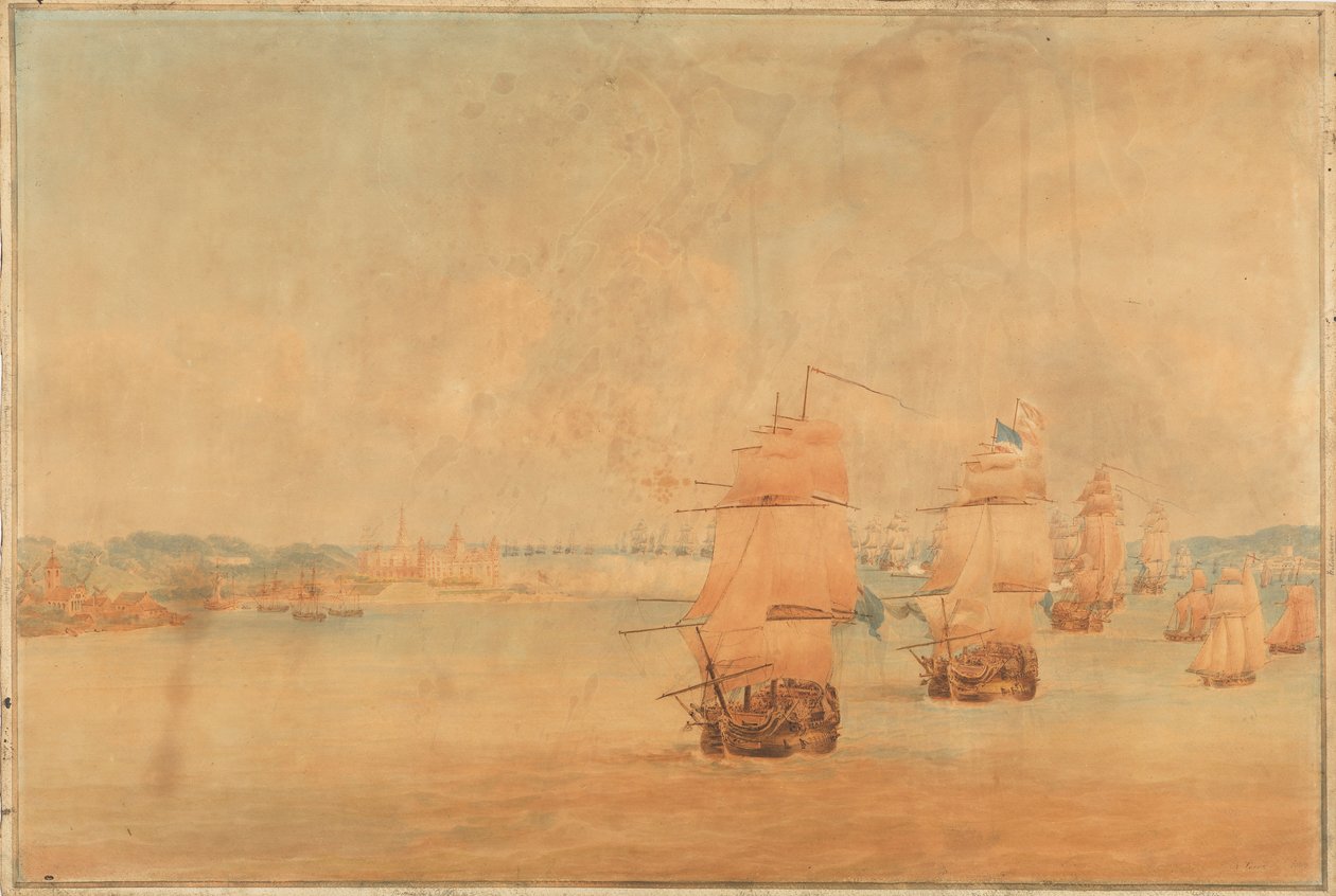 波科克，1801 年 3 月 28 日英国舰队驶过峡湾 作者 尼古拉斯·波科克（Nicholas Pocock）